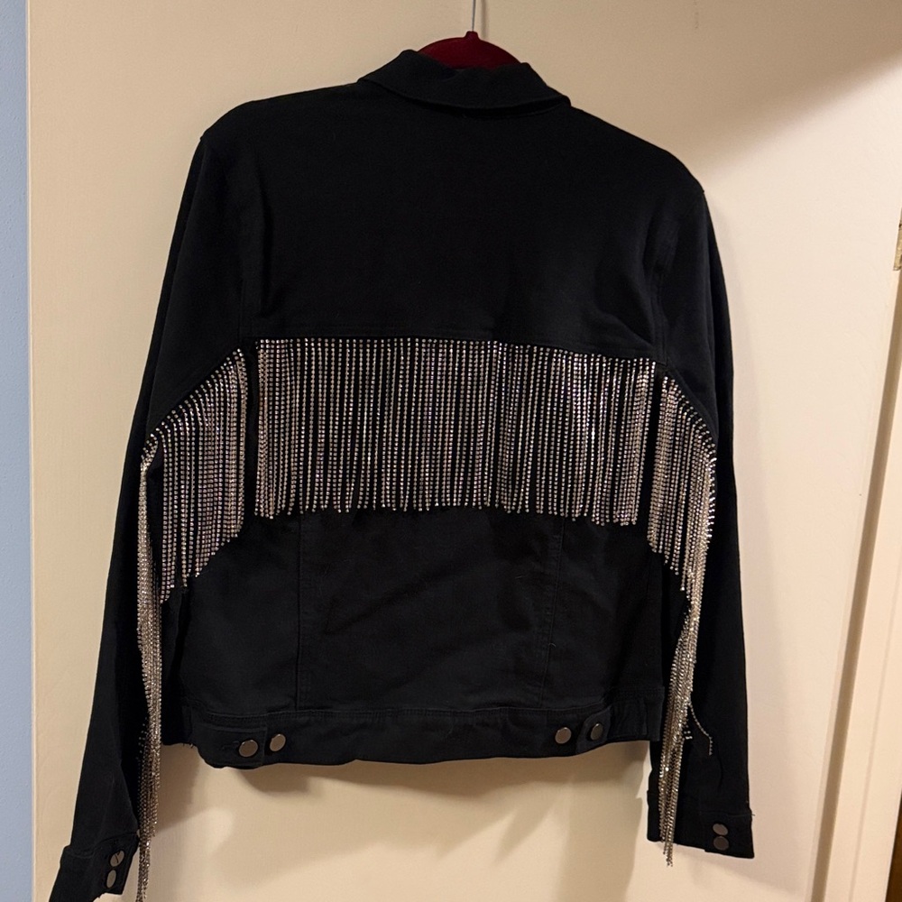 Scully Black Jean Jacket with rhinestone Fringe